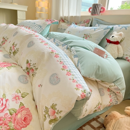 91家纺网 家纺一手货源 找家纺 （买家秀爆款不断货）A类母婴级100纯棉全棉磨毛四件套全棉纯棉全棉磨毛四件套百分百纯棉全棉磨毛四件套 甜心-兰溪