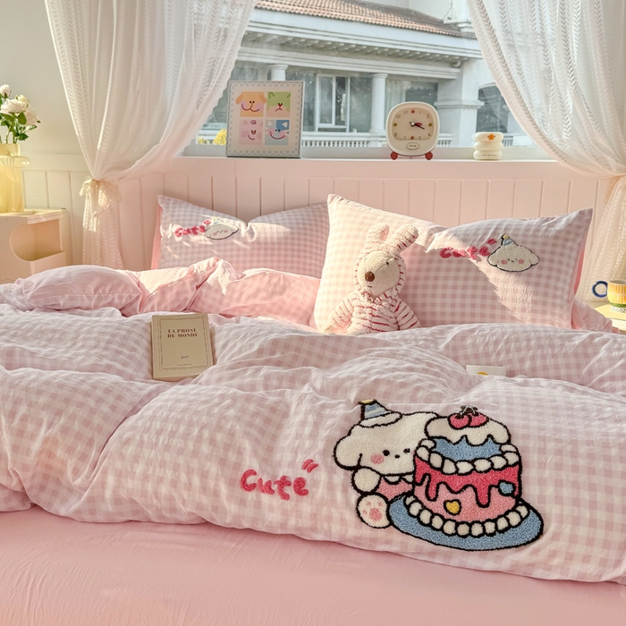 91家纺网 家纺一手货源 找家纺 上尚居 2025新款云朵棉卡通毛巾绣四件套 蛋糕狗