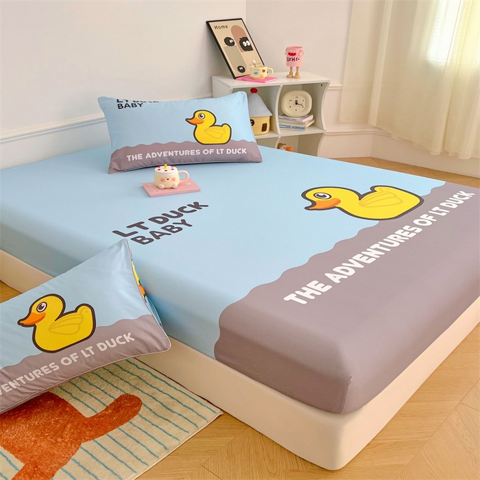 91家纺网 家纺一手货源 找家纺 梦舒羽 2025新款正版全棉床笠卡通床笠罩全包席梦思床垫保护罩 漂流鸭