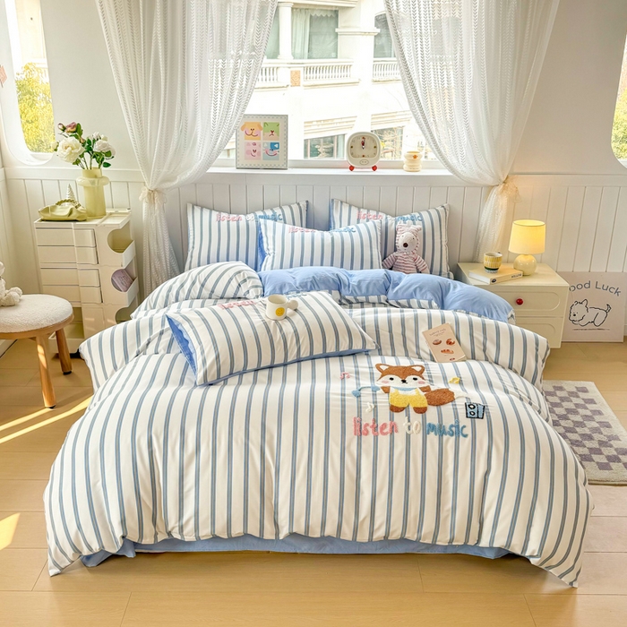 91家纺网 家纺一手货源 找家纺 上尚居 2025新款云朵棉卡通毛巾绣四件套 小狐狸