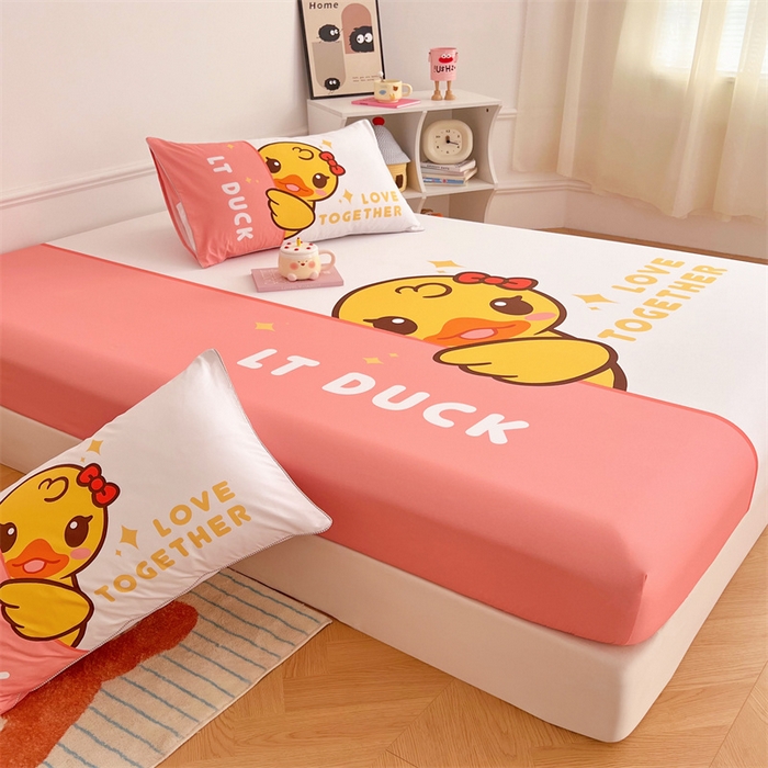 91家纺网 家纺一手货源 找家纺 梦舒羽 2025新款正版全棉床笠卡通床笠罩全包席梦思床垫保护罩 羞涩鸭
