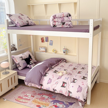 91家纺网 家纺一手货源 找家纺 （总）贝扬思家纺 2025新款水洗棉三丽鸥简约系列四件套-宿舍床