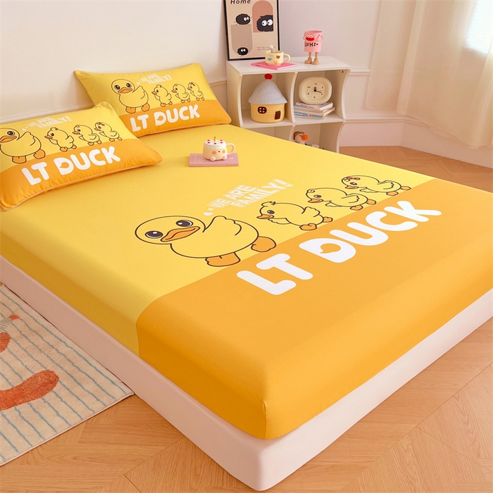 91家纺网 家纺一手货源 找家纺 梦舒羽 2025新款正版全棉床笠卡通床笠罩全包席梦思床垫保护罩 旅行鸭
