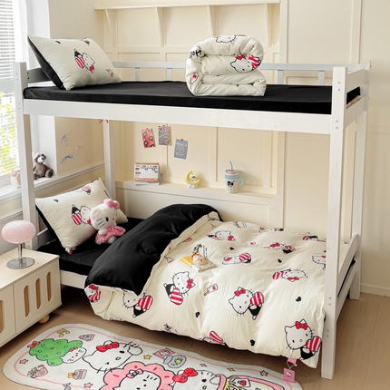 91家纺网 家纺一手货源 找家纺 （总）贝扬思家纺 2025新款水洗棉三丽鸥简约系列四件套-宿舍床