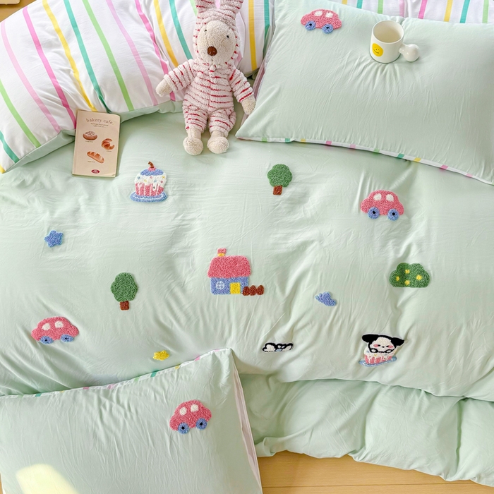 91家纺网 家纺一手货源 找家纺 上尚居 2025新款云朵棉卡通毛巾绣四件套 多彩乐园