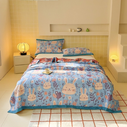 91家纺网 家纺一手货源 找家纺 （总）朴尔家纺-毛巾被 2025新款彩棉云柔纯棉三层纱布毛巾被三件套盖毯