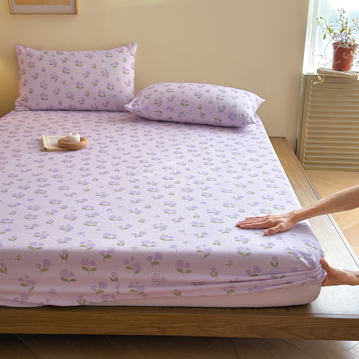 91家纺网 家纺一手货源 找家纺 寻米 2025新款A类全棉双层纱印花单床笠 小苍兰