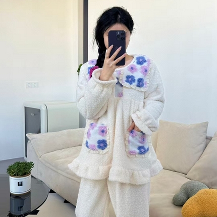 91家纺网 家纺一手货源 找家纺 （总）妍景家居生活馆 韩系拼接大翻领套装家居服