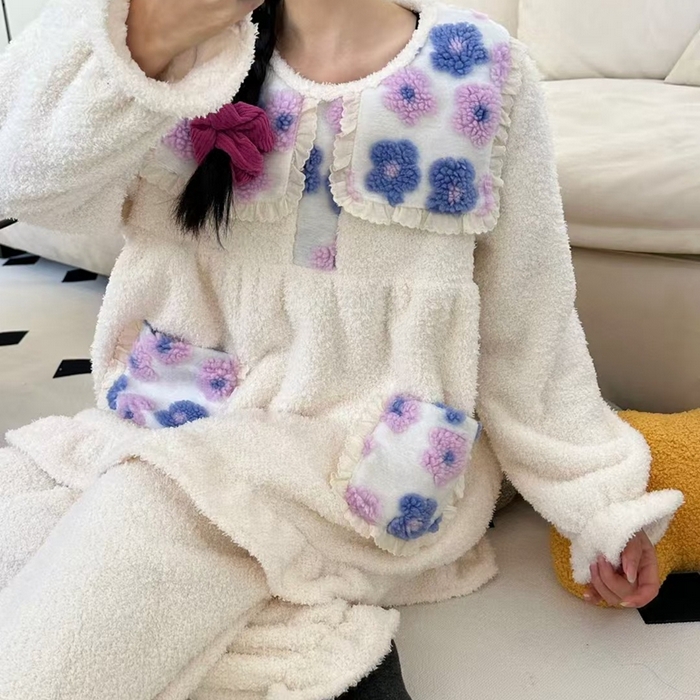 91家纺网 家纺一手货源 找家纺 （总）妍景家居生活馆 韩系拼接大翻领套装家居服