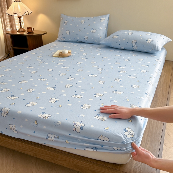 91家纺网 家纺一手货源 找家纺 寻米 2025新款A类全棉双层纱印花单床笠 魔法小狗