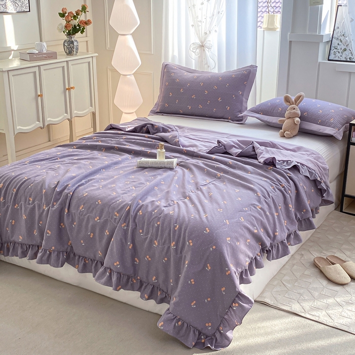 91家纺网 家纺一手货源 找家纺 尊妙被业 2025新款针织棉花边夏被春秋被 喜番