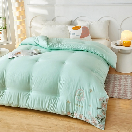 91家纺网 家纺一手货源 找家纺 （买家秀 爆款花色不断货）A类母婴级刺绣大豆被子春秋被秋冬被大豆纤维被子被芯空调被水洗棉大豆被子纯色 刺绣款果绿