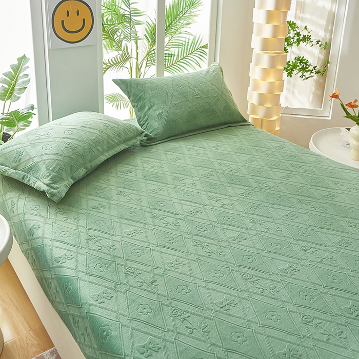 91家纺网 家纺一手货源 找家纺 买家秀 爆款不断货A类母婴级纯色雕花绒床笠牛奶绒床笠珊瑚绒床笠雪花绒床笠牛奶绒床罩珊瑚绒床罩床垫套 雕花庄园玫瑰 绿