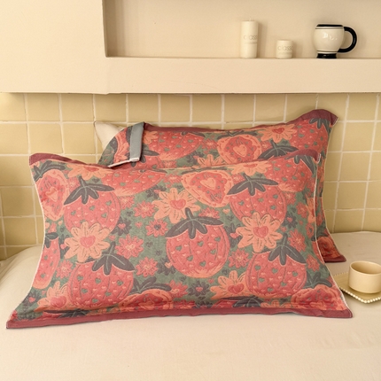 91家纺网 家纺一手货源 找家纺 朴尔家纺-毛巾被 2025新款彩棉云柔纯棉三层纱布枕巾 初恋时刻