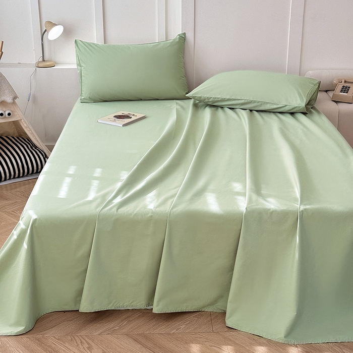 91家纺网 家纺一手货源 找家纺 佰亿莱 2025新款简约舒适全棉单品系列单床单 豆绿色