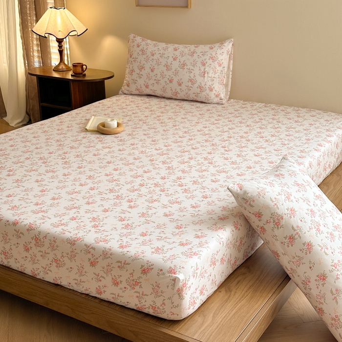 91家纺网 家纺一手货源 找家纺 寻米 2025新款A类全棉双层纱印花单床笠 甜茶