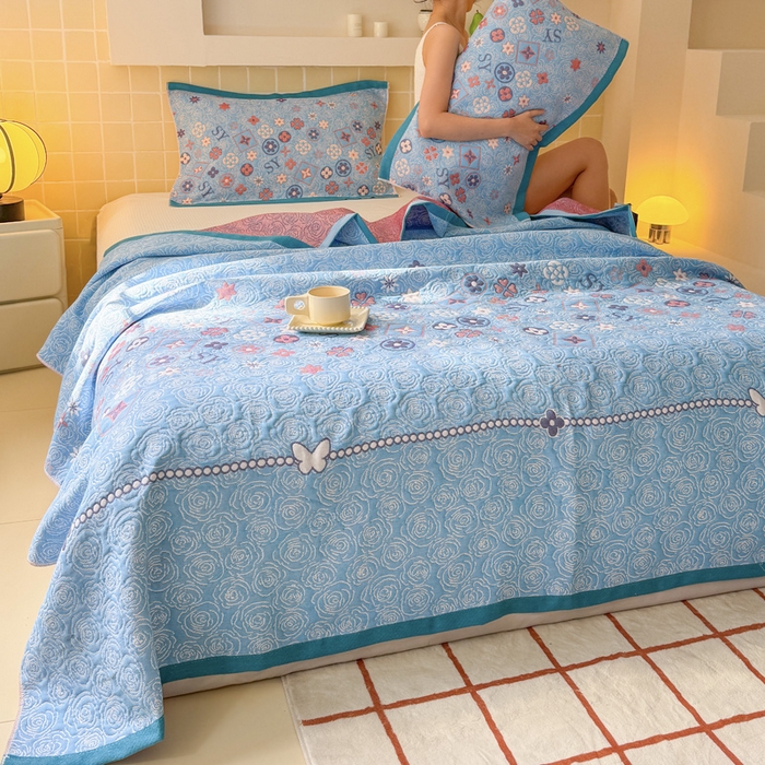 91家纺网 家纺一手货源 找家纺 朴尔家纺-毛巾被 2025新款彩棉云柔纯棉三层纱布枕巾 玫瑰语录