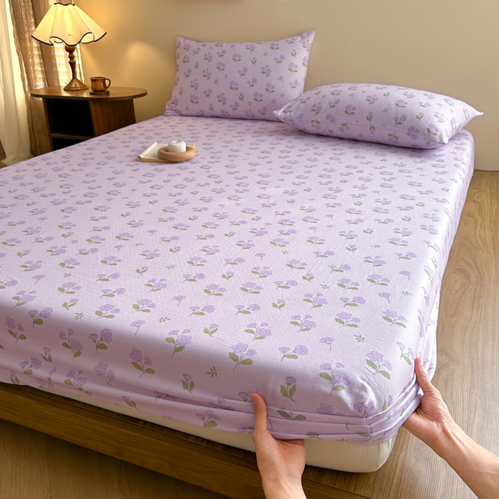 91家纺网 家纺一手货源 找家纺 寻米 2025新款A类全棉双层纱印花单床笠 小苍兰