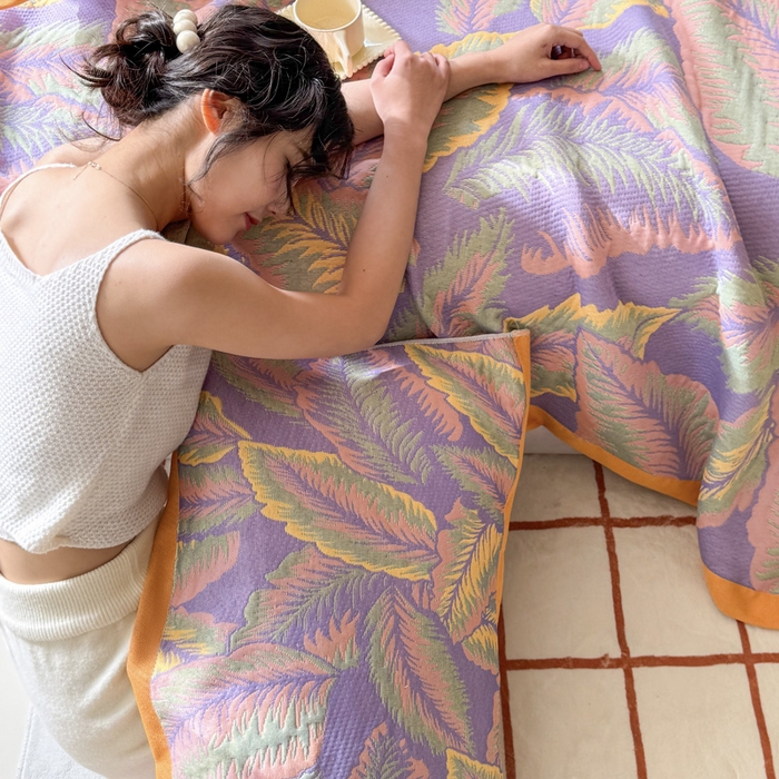 91家纺网 家纺一手货源 找家纺 朴尔家纺-毛巾被 2025新款彩棉云柔纯棉三层纱布枕巾 悦夏