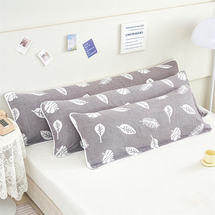 91家纺网 家纺一手货源 找家纺 朴尔家纺-毛巾被 2025新款全棉六层纱布双人枕巾 凉爽树叶灰-双人枕巾