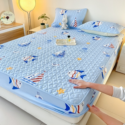 禧缘家纺   2025新款全棉夹棉床笠三件套系列 海洋派对