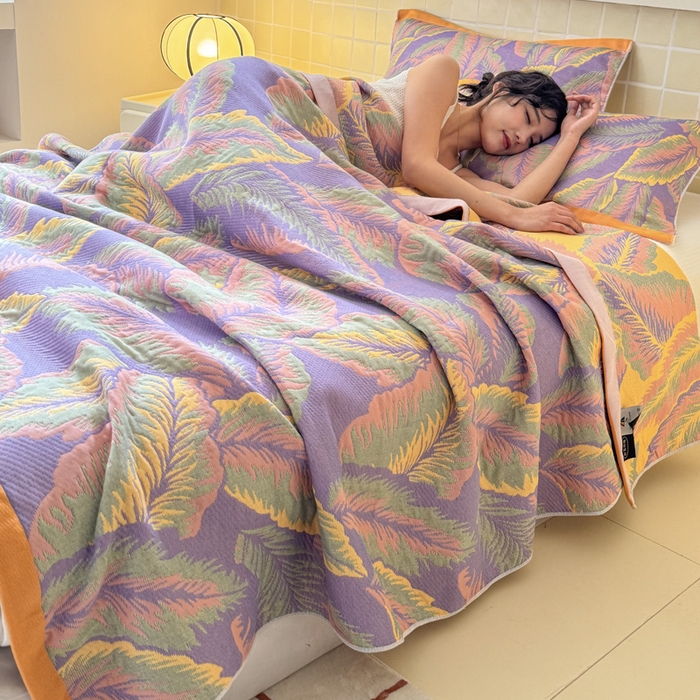 91家纺网 家纺一手货源 找家纺 朴尔家纺-毛巾被 2025新款彩棉云柔纯棉三层纱布枕巾 悦夏