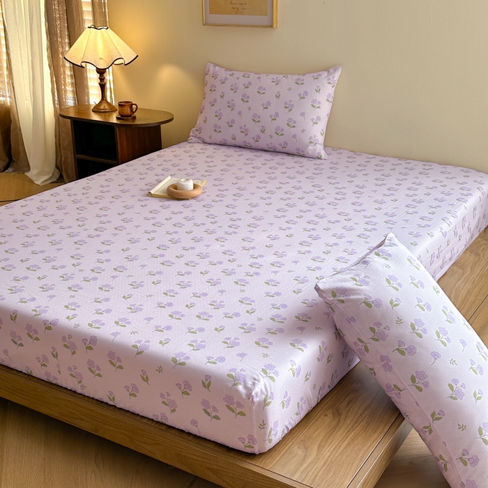 91家纺网 家纺一手货源 找家纺 寻米 2025新款A类全棉双层纱印花单床笠 小苍兰