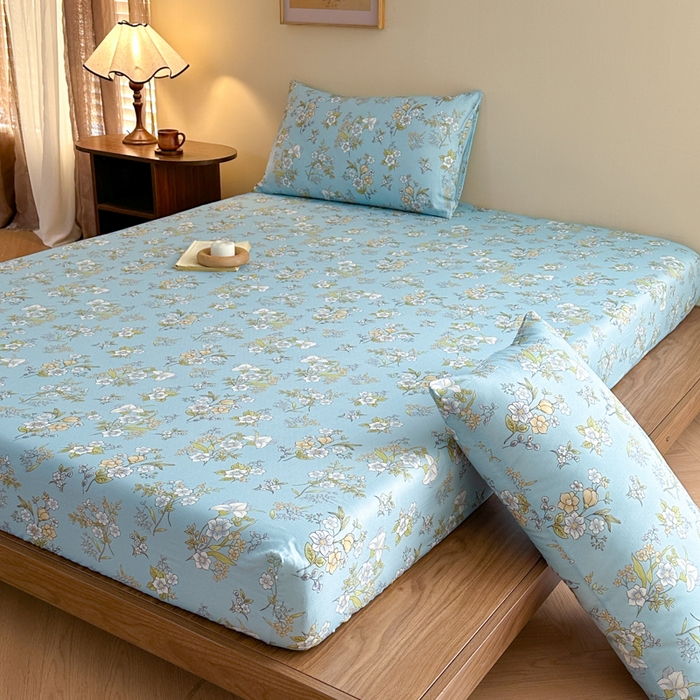 91家纺网 家纺一手货源 找家纺 寻米 2025新款A类全棉双层纱印花单床笠 澜月