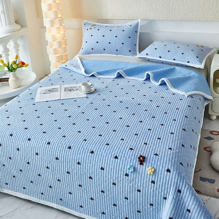 91家纺网 家纺一手货源 找家纺 买家秀 爆款不断货A类母婴级纯色床盖三件套牛奶绒床盖三件套珊瑚绒床盖三件套雪花绒床盖三件套牛奶绒床单 牛奶绒圆点爱心-蓝