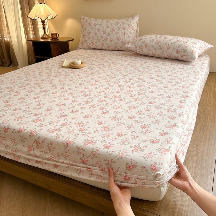 91家纺网 家纺一手货源 找家纺 寻米 2025新款A类全棉双层纱印花单床笠 甜茶