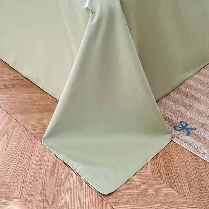 91家纺网 家纺一手货源 找家纺 佰亿莱 2025新款简约舒适全棉单品系列单床单 豆绿色