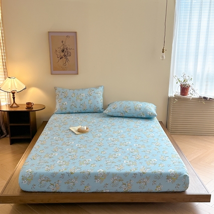 寻米 2025新款A类全棉双层纱印花单床笠 澜月