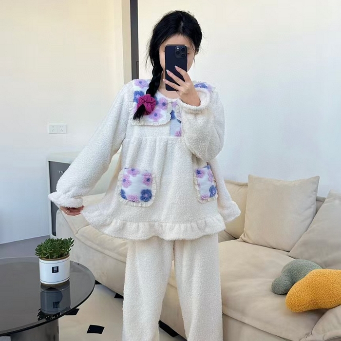 91家纺网 家纺一手货源 找家纺 （总）妍景家居生活馆 韩系拼接大翻领套装家居服