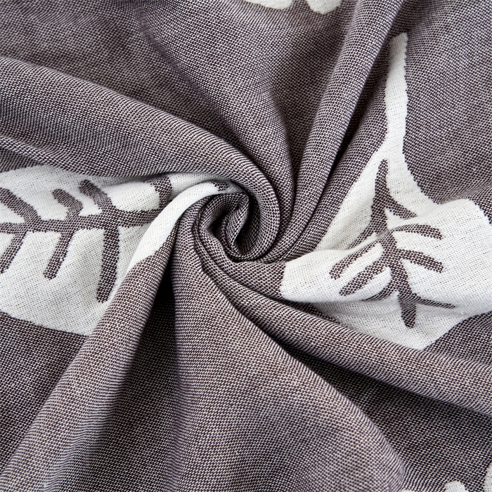 91家纺网 家纺一手货源 找家纺 朴尔家纺-毛巾被 2025新款全棉六层纱布双人枕巾 凉爽树叶灰-双人枕巾