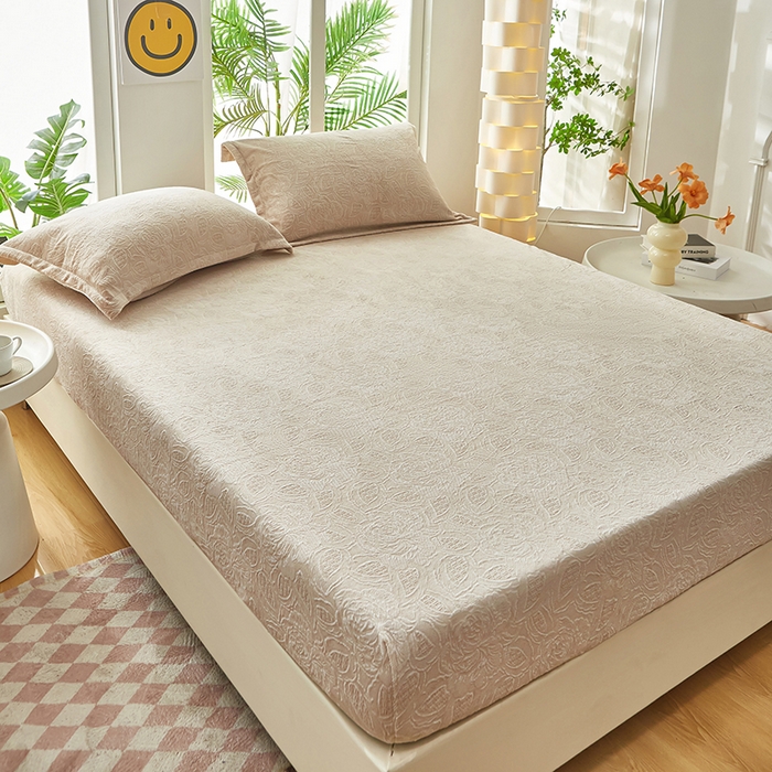 91家纺网 家纺一手货源 找家纺 买家秀 爆款不断货A类母婴级纯色雕花绒床笠牛奶绒床笠珊瑚绒床笠雪花绒床笠牛奶绒床罩珊瑚绒床罩床垫套 雕花花沫 米灰