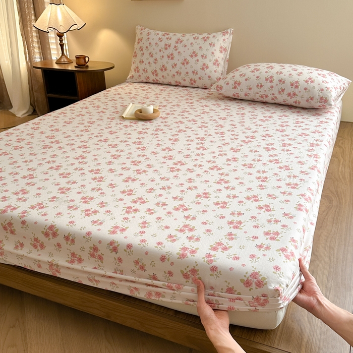 91家纺网 家纺一手货源 找家纺 寻米 2025新款A类全棉双层纱印花单床笠 甜茶