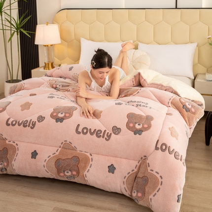 买家秀 爆款花色不断货）A类母婴级羊羔绒被子被芯牛奶绒被子被芯春秋被秋冬被雪花绒冬被被芯牛奶绒冬被 星星熊宝