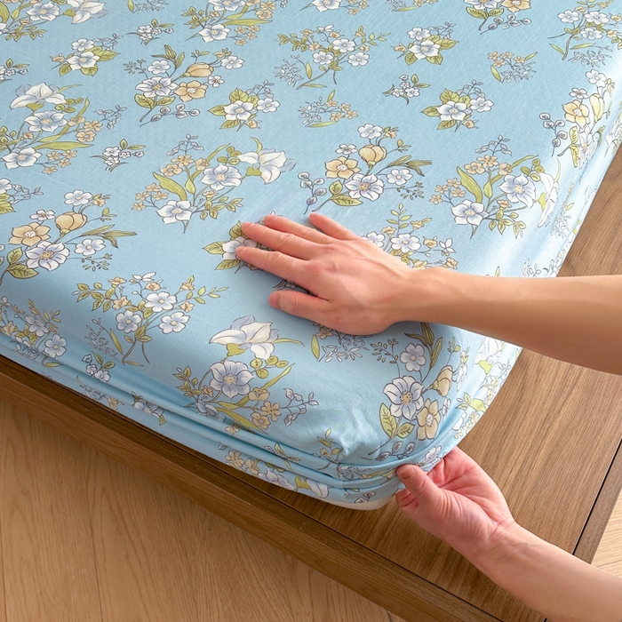 91家纺网 家纺一手货源 找家纺 寻米 2025新款A类全棉双层纱印花单床笠 澜月