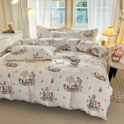 91家纺网 家纺一手货源 找家纺 禧缘家纺   2025新款全棉印花花边夹棉床裙式床笠四件套系列 奇幻梦境
