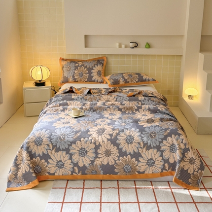 91家纺网 家纺一手货源 找家纺 （总）朴尔家纺-毛巾被 2025新款彩棉云柔纯棉三层纱布毛巾被三件套盖毯