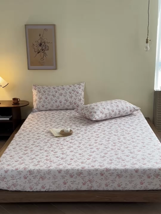 91家纺网 家纺一手货源 找家纺 寻米 2025新款A类全棉双层纱印花单床笠 甜茶