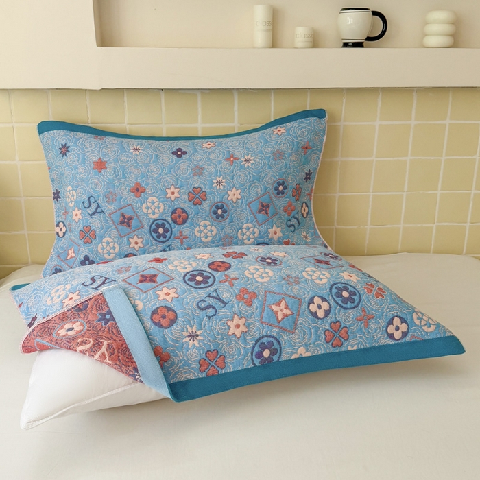 91家纺网 家纺一手货源 找家纺 朴尔家纺-毛巾被 2025新款彩棉云柔纯棉三层纱布枕巾 玫瑰语录