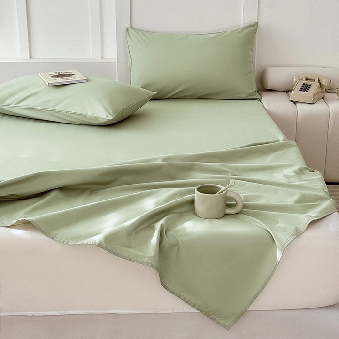 91家纺网 家纺一手货源 找家纺 佰亿莱 2025新款简约舒适全棉单品系列单床单 豆绿色