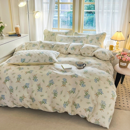 91家纺网 家纺一手货源 找家纺 禧缘家纺   2025新款全棉印花花边夹棉床裙式床笠四件套系列 慕斯公主