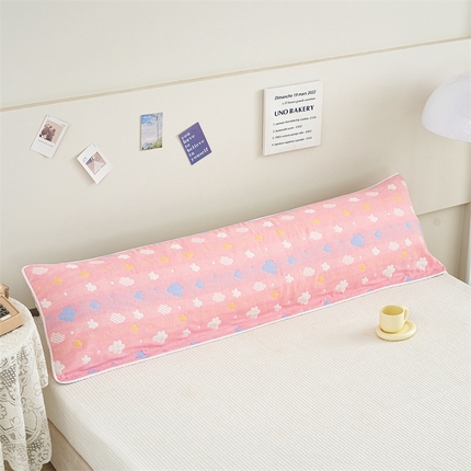 91家纺网 家纺一手货源 找家纺 朴尔家纺-毛巾被 2025新款全棉六层纱布双人枕巾 彩云粉-双人枕巾