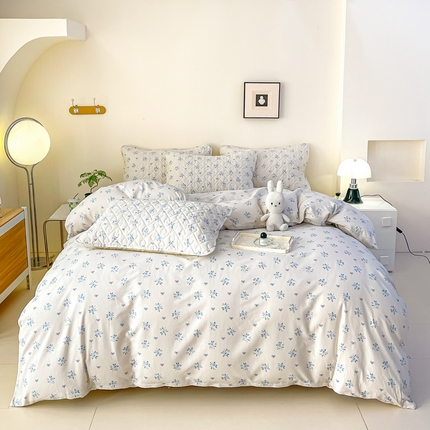 91家纺网 家纺一手货源 找家纺 禧缘家纺  2025新款全棉床笠四件套系列 蓝色花园