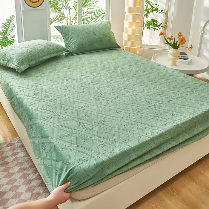 91家纺网 家纺一手货源 找家纺 买家秀 爆款不断货A类母婴级纯色雕花绒床笠牛奶绒床笠珊瑚绒床笠雪花绒床笠牛奶绒床罩珊瑚绒床罩床垫套 雕花庄园玫瑰 绿