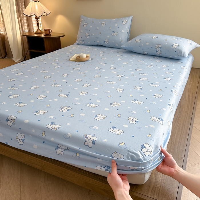 91家纺网 家纺一手货源 找家纺 寻米 2025新款A类全棉双层纱印花单床笠 魔法小狗