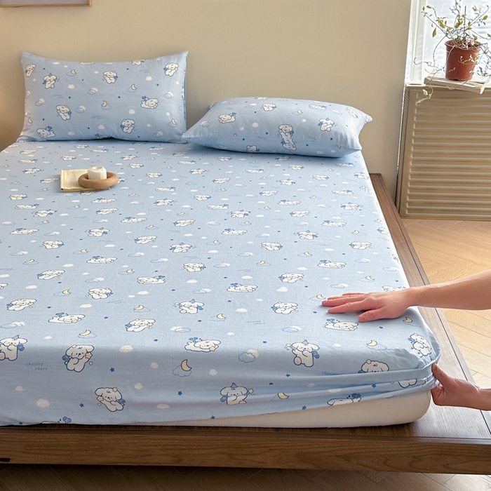 91家纺网 家纺一手货源 找家纺 寻米 2025新款A类全棉双层纱印花单床笠 魔法小狗