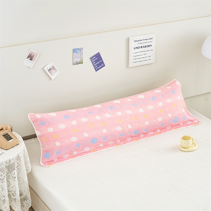 91家纺网 家纺一手货源 找家纺 朴尔家纺-毛巾被 2025新款全棉六层纱布双人枕巾 彩云粉-双人枕巾